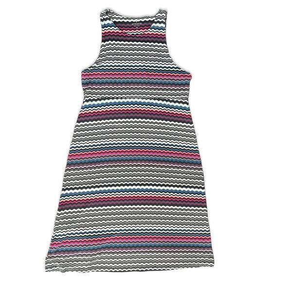 Athleta Santorini Thera Modal Pink Blue White Wavy Stripe Jersey Dress size M - Picture 2 of 9
